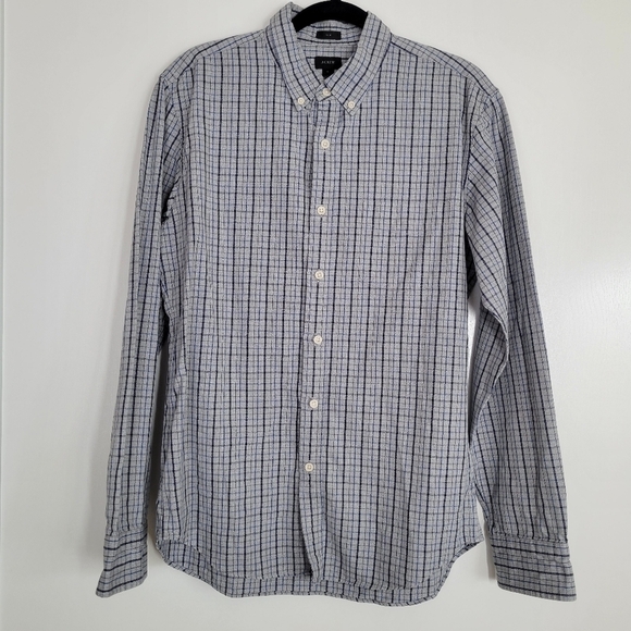 J. Crew Other - J. Crew Mens Large Blue White Plaid Check Long‎ Sleeve Button Down Shirt Cotton